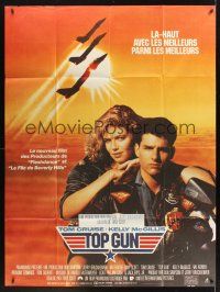 8p458 TOP GUN reproduction French 1p '86 great image of Tom Cruise & Kelly McGillis!