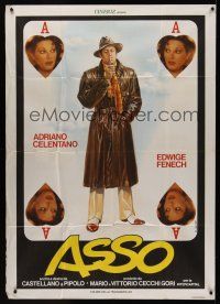 8p005 ACE Italian 1p '81 Adriano Celentano, Edwige Fenech, cool ace of hearts art by Casaro!