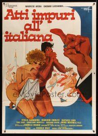 8p012 ATTI IMPURI ALL'ITALIANA Italian 1p '76 wacky art of naked couple by Enrico De Seta!