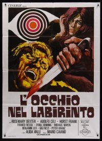 8p047 EYE IN THE LABYRINTH Italian 1p '71 Adolfo Celi, wild giallo art by Sandro Symeoni!