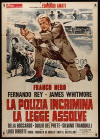 8p061 HIGH CRIME Italian 1p '73 art of Italian cop Franco Nero firing his gun!