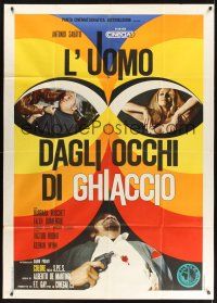 8p094 MAN WITH ICY EYES Italian 1p '71 Antonio Sabato, Barbara Bouchet, creepy image!
