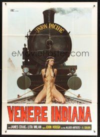 8p108 NAKED IN THE SUN Italian 1p R70s wild art of naked Native American girl tied on train tracks!