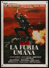 8p125 REVENGE OF THE NINJA Italian 1p '84 cool artwork of ninja throwing weapons in mid-air!