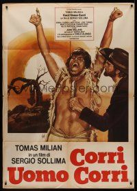 8p130 RUN, MAN, RUN! Italian 1p '68 artwork of cowboy holding knife to guy's throat by Aller!