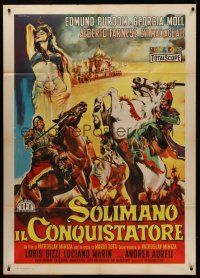 8p150 SULEIMAN THE CONQUEROR Italian 1p '61 art of full-length belly dancer over guys fighting!