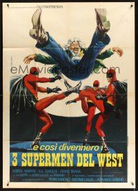 8p161 THREE SUPERMEN OF THE WEST Italian 1p '73 great wacky super hero art by Mario Piovano!