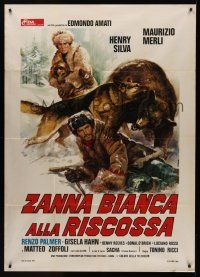 8p183 WHITE FANG TO THE RESCUE Italian 1p '75 Casaro art of dog saving man from attacking bear!