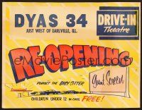 8r092 DYAS 34 DRIVE-IN THEATRE RE-OPENING theater ad '50s drive-in theater advertisement, cool art