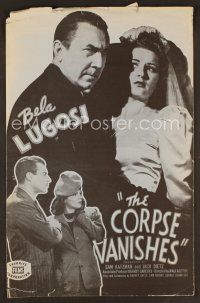 8r246 CORPSE VANISHES pressbook R49 cool close-up of Bela Lugosi, Luana Walters, horror!