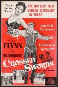 8r250 CROSSED SWORDS pressbook '53 Errol Flynn & sexy Gina Lollobrigida, Italy's Marilyn Monroe!