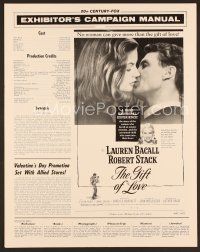 8r314 GIFT OF LOVE pressbook '58 great romantic close up of Lauren Bacall & Robert Stack!