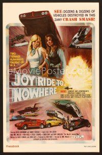 8r371 JOY RIDE TO NOWHERE pressbook '77 artwork of sexy girls & funny cars getting in wrecks!
