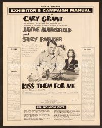 8r374 KISS THEM FOR ME pressbook '57 Cary Grant & Suzy Parker, plus sexy Jayne Mansfield!