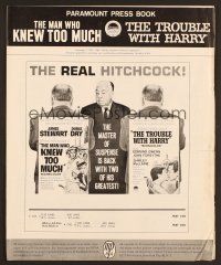 8r404 MAN WHO KNEW TOO MUCH/TROUBLE WITH HARRY pressbook '63 images of Alfred Hitchcock!