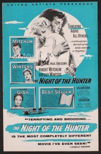 8r446 NIGHT OF THE HUNTER pressbook '55 Robert Mitchum, Shelley Winters, Charles Laughton!