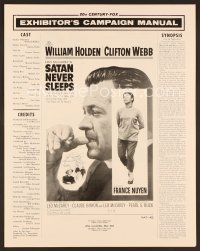 8r510 SATAN NEVER SLEEPS pressbook '62 Leo McCarey, William Holden, Clifton Webb, France Nuyen!