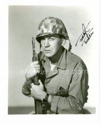8s063 FORREST TUCKER signed 8x10 REPRO still '80s as an Army soldier wearing helmet & holding gun!