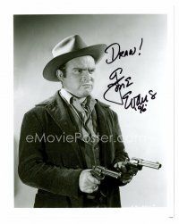 8s064 GENE EVANS signed 8x10 REPRO still '96 portrait in cowboy costume pointing two guns!