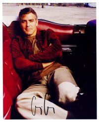 8s065 GEORGE CLOONEY signed color 8x10 REPRO still '03 c/u sitting in the back of a convertible!