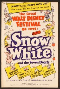 8s268 GREAT WALT DISNEY FESTIVAL OF HITS pressbook '40 Snow White + 4 great cartoon shorts!