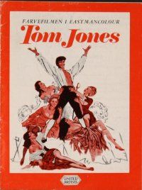 8s193 TOM JONES Danish program '63 artwork of Albert Finney surrounded by five sexy women on bed!