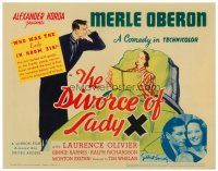 8t015 DIVORCE OF LADY X TC '38 artwork of Laurence Olivier looking angrily at Merle Oberon in bed!