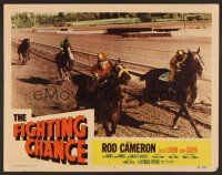8t316 FIGHTING CHANCE LC #3 '55 close up of jockeys riding race horses on race track!