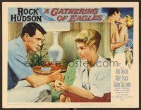 8t335 GATHERING OF EAGLES LC #3 '63 c/u of concerned Rock Hudson staring at pretty Mary Peach!