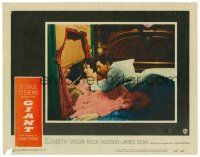 8t339 GIANT LC #1 '56 Elizabeth Taylor & Rock Hudson look out window on train in huge bed!