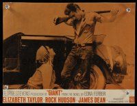 8t338 GIANT LC R63 classic c/u of Liz Taylor kneeling before James Dean with rifle on shoulders!