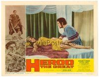 8t381 HEROD THE GREAT LC #2 '60 Edmund Purdom looks at sexy Sylvia Lopez laying on bed!