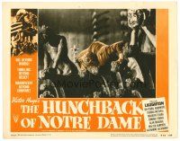 8t391 HUNCHBACK OF NOTRE DAME LC #5 R52 Charles Laughton with gargoyles at top of cathedral!