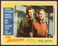 8t394 HUNTERS LC #2 '58 jet pilot Robert Mitchum embraces May Britt from behind!