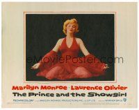 8t567 PRINCE & THE SHOWGIRL LC #8 '57 classic portrait of Marilyn Monroe kneeling in red dress!