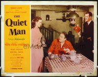 8t583 QUIET MAN LC #8 '51 John Wayne brings flowers to Maureen O'Hara, Victor McLaglen watches!