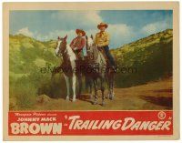 8t739 TRAILING DANGER LC #5 '47 Johnny Mack Brown & Raymond Hatton on horseback in the hills!