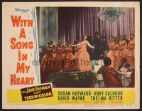8t786 WITH A SONG IN MY HEART LC #2 '52 elegant Susan Hayward as singer Jane Froman on stage!