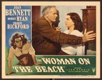 8t790 WOMAN ON THE BEACH LC #5 '46 close up of Charles Bickford confronting bad girl Joan Bennett!