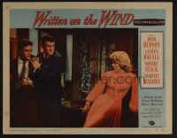 8t793 WRITTEN ON THE WIND LC #2 '56 Rock Hudson between Robert Stack & Dorothy Malone!