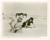 8w442 LEGEND OF THE LOST 8x10 still '57 John Wayne & Sophia Loren digging a hole in the sand!