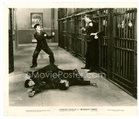 8w495 MODERN TIMES 8x9.5 still '36 Charlie Chaplin offers to box convict pointing gun at him!