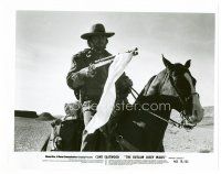 8w531 OUTLAW JOSEY WALES 8x10 still '76 Clint Eastwood on horse pointing rifle with white flag!