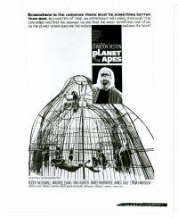 8w550 PLANET OF THE APES 8x10 still '68 Charlton Heston, artwork image of caged humans from 1sh!