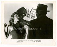 8w661 T-MEN 8x10 still '48 The Schemer pins newspaper to wall with a knife behind girl!