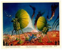 8w040 MYSTERIANS color 8x10 still #3 '59 art of satellites beating monster by Lt. Col Robert Rigg!