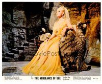 8w702 VENGEANCE OF SHE color 8x10 still '68 beautiful blonde Olinka Berova sitting on her throne!