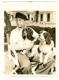 8x036 BING CROSBY deluxe 8x10 key book still '35 on vacation with his Springer Spaniel dogs!