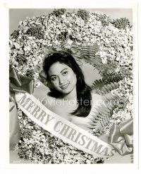 8x573 TARITA 8x10 still '62 the beautiful Polynesian actress smilling in Christmas giant wreath!