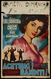 8y444 ATTENTION BANDITS Belgian '51 great art of sexy Gina Lollobrigida by Wik!